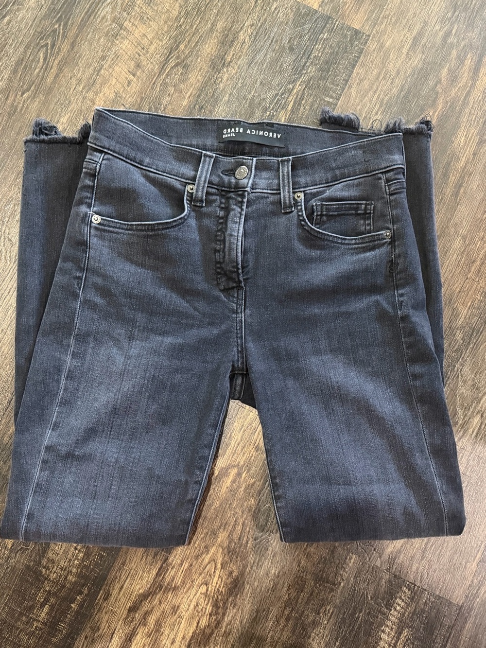 Veronica Beard Black High Rise Skinny Jeans Raw Hem 28